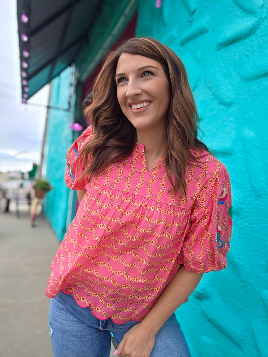 Penelope Coral Printed Top