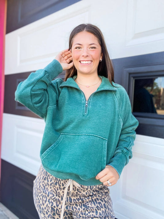 apparel Amelie Quarter Zip Sweatshirt- Evergreen
