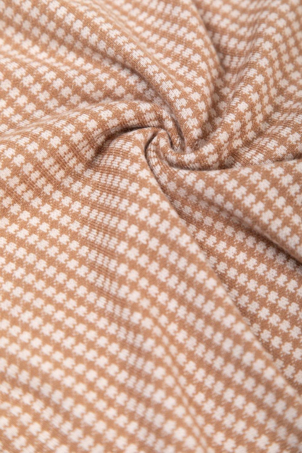 Tops Checkers Knit Shirt Jacket- Latte