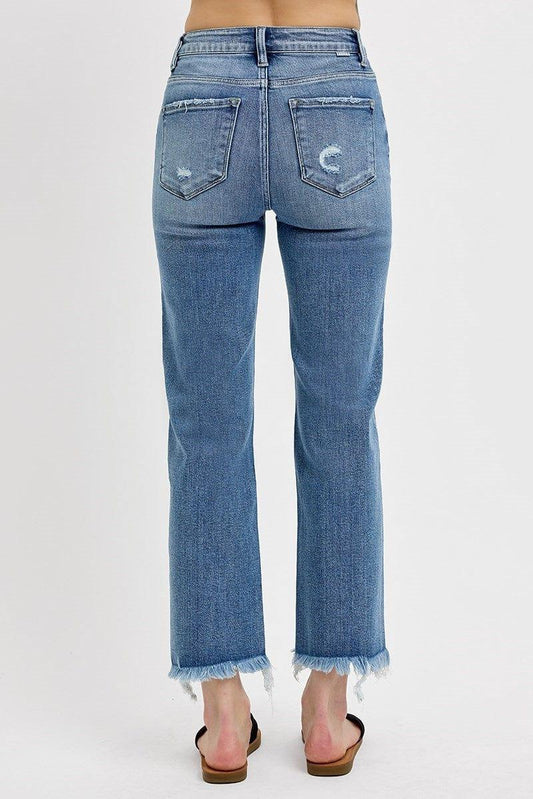 Bottoms Risen Straight Frayed Hem