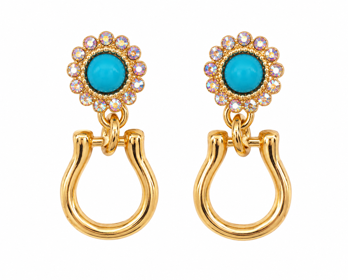 Turquoise Bit Earrings- Gold