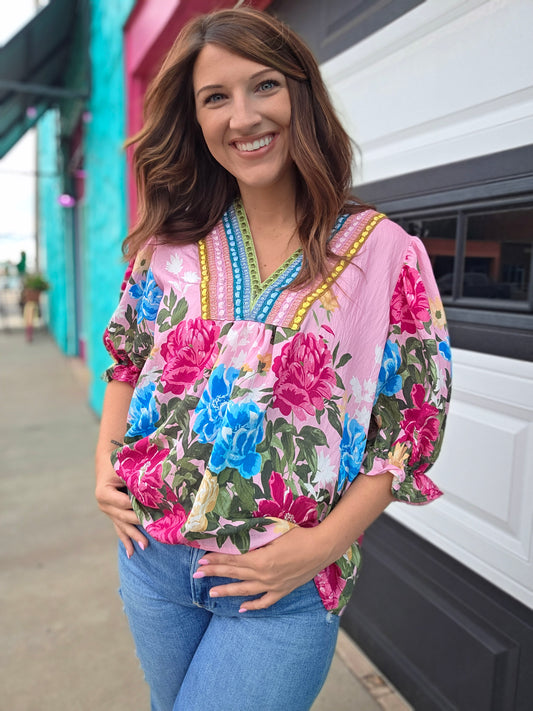 Peony Pink Floral Blouse