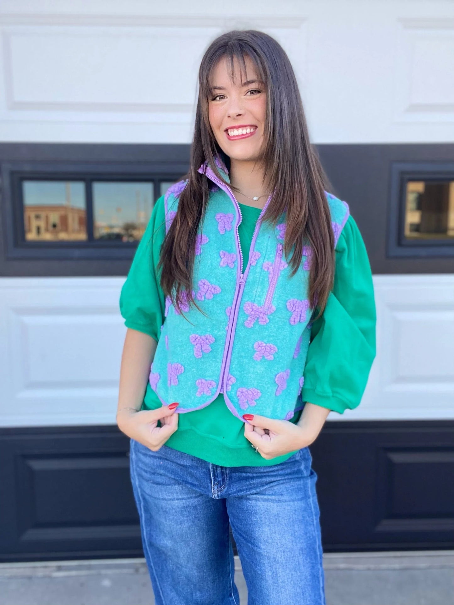 Outerwear Sherpa Bow Vest- Mint