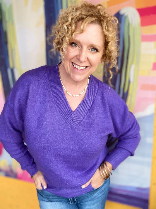Shirts & Tops Vneck Cozy Sweater- Purple