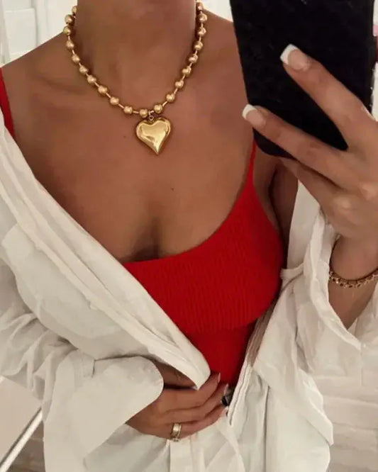 Necklaces Water Resistant Bubble Heart Chain- Gold