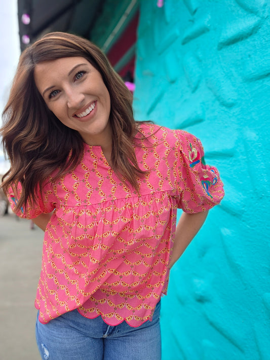 Penelope Coral Printed Top