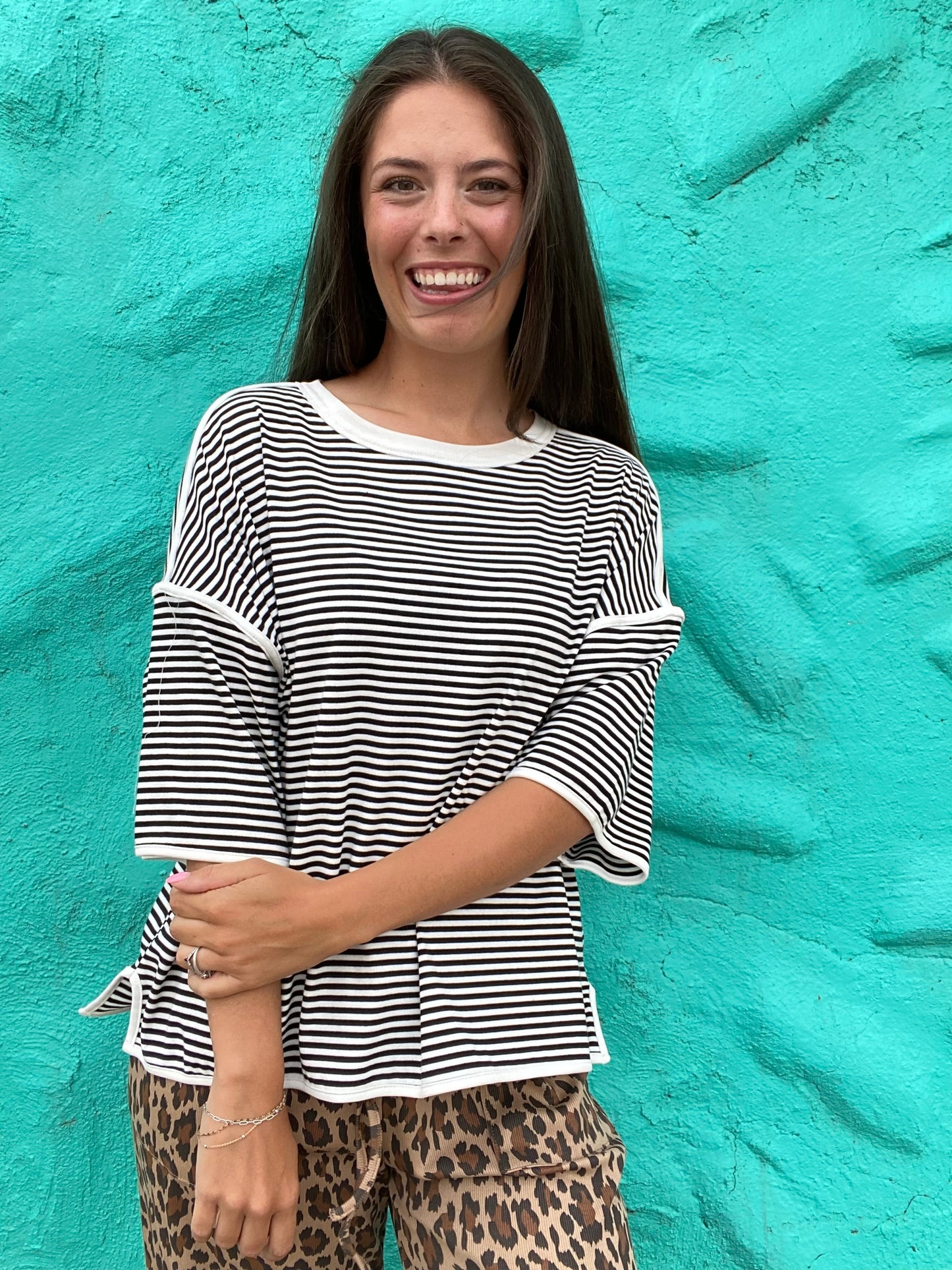 Jessica Stripe Tee-Black