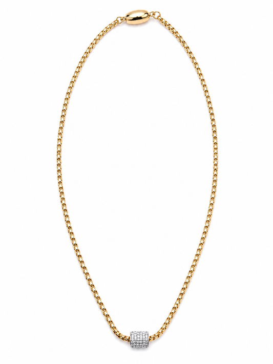 Gold Crystal Pavé Barrel Necklace