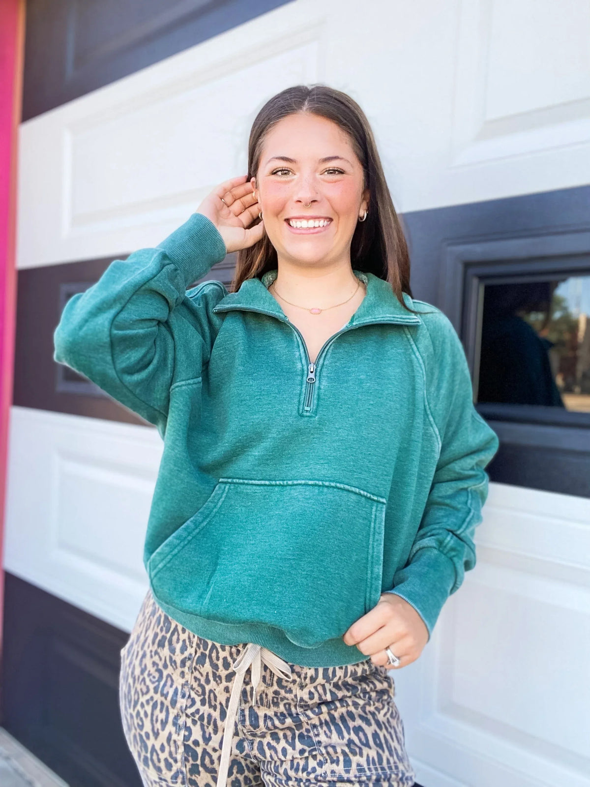 apparel Amelie Quarter Zip Sweatshirt- Evergreen