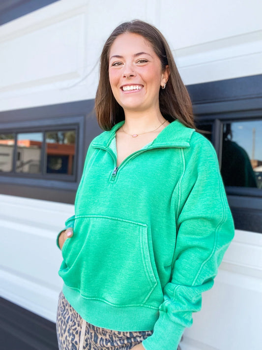 apparel Amelie Quarter Zip Sweatshirt- Green