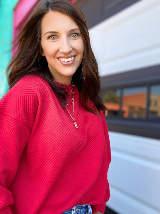 Shirts & Tops Billie Textured Pullover- Red