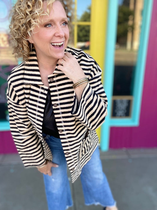 Tops Black and White Stripe Jacket