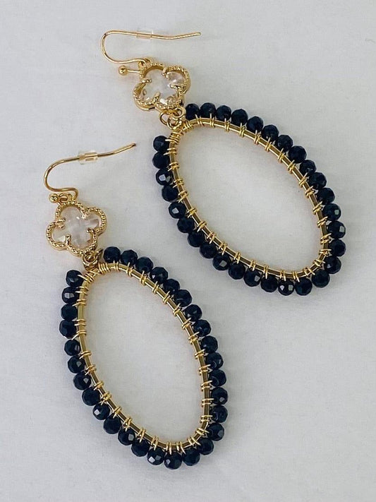 Earrings Black Beaded Oval Earring