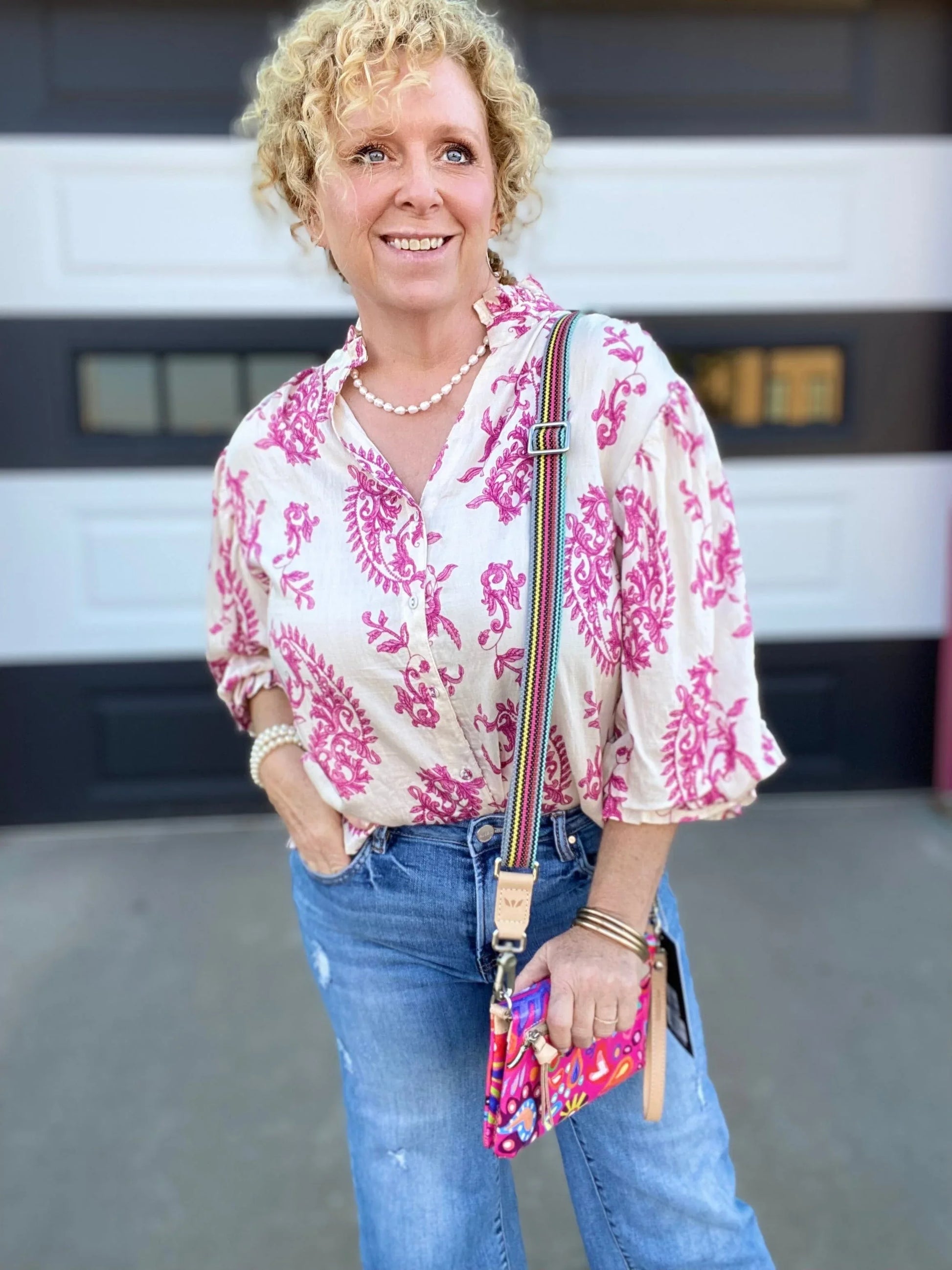 Tops Cady Floral Balloon Sleeve Top- Fuchsia