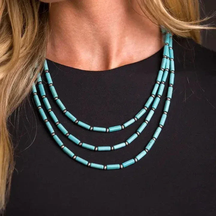 Necklaces Ceci Three Strand Bead and Pearl Necklace