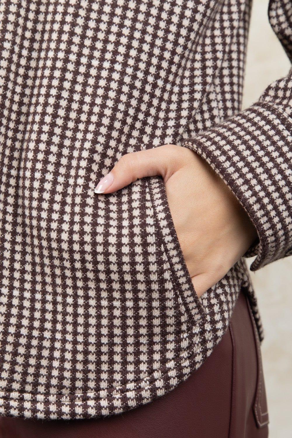 Tops Checkers Knit Shirt Jacket- Chocolate