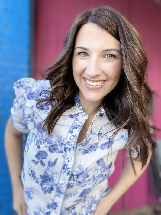 Tops China Blue Pearl Snap Blouse