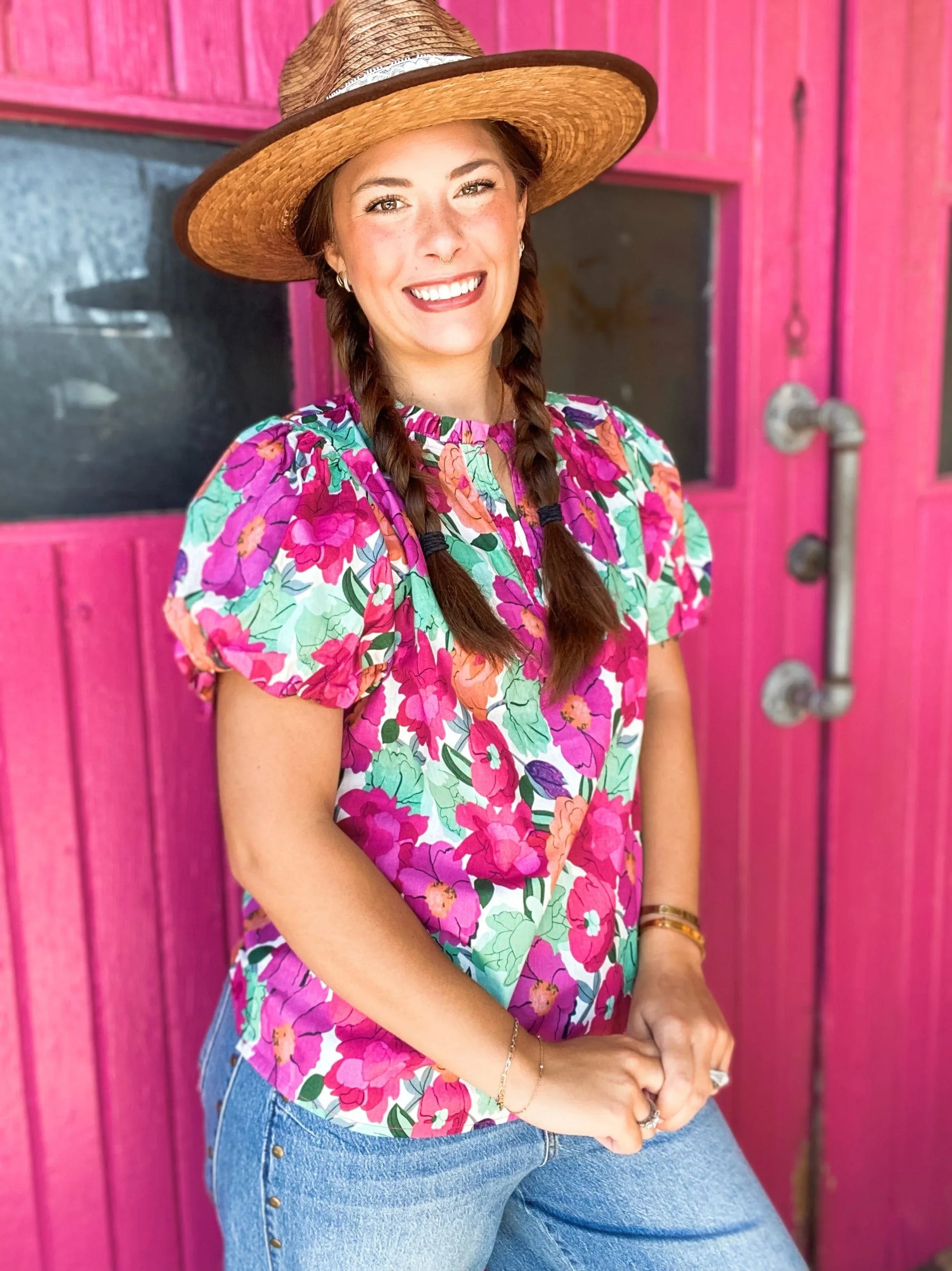 Tops Felicity Raspberry Floral Top