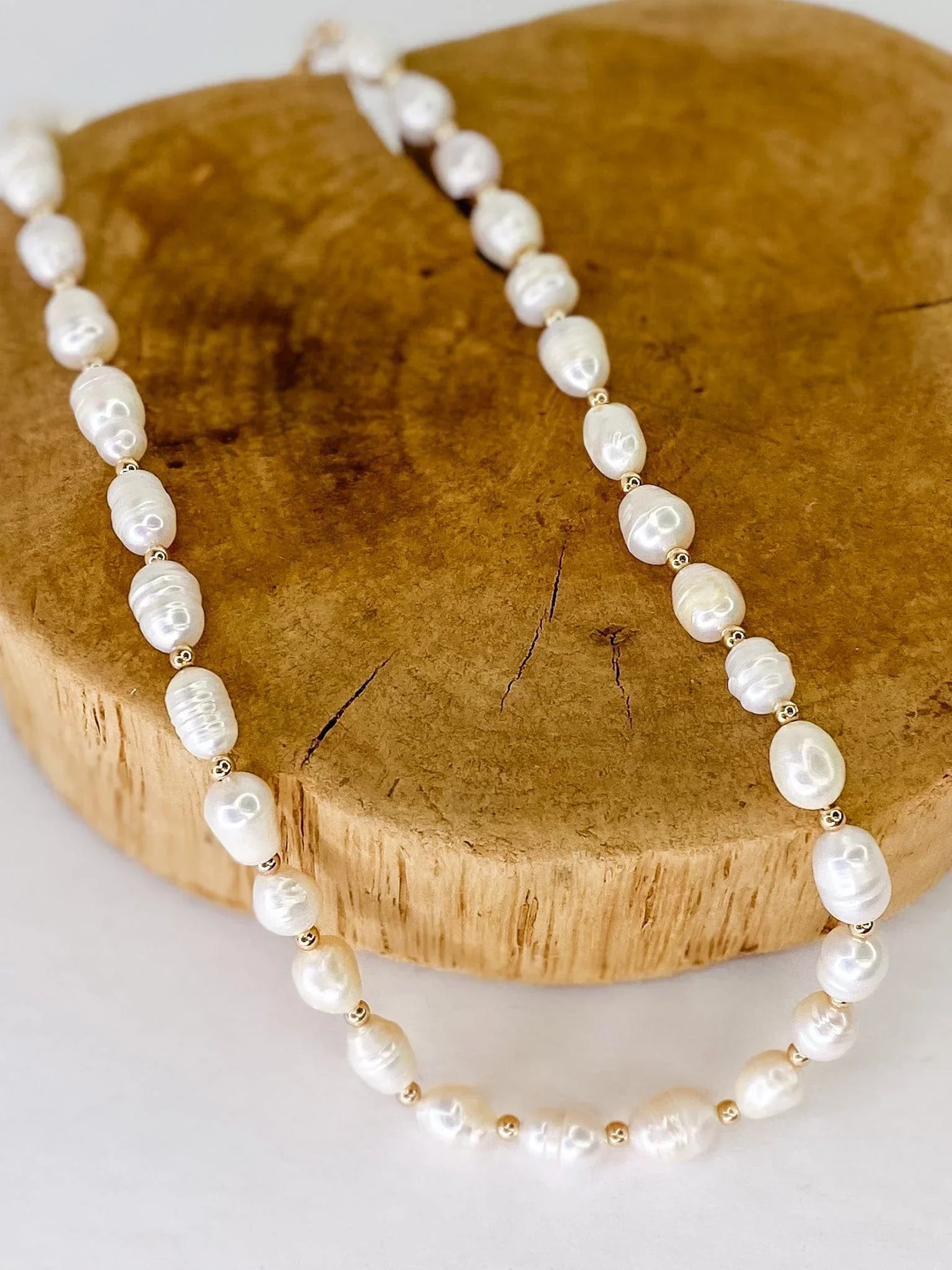 Necklaces Freshwater Pearl Necklace with Gold Beads