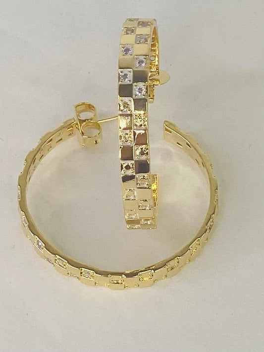 Earrings Gold Checkered Hoop Earring