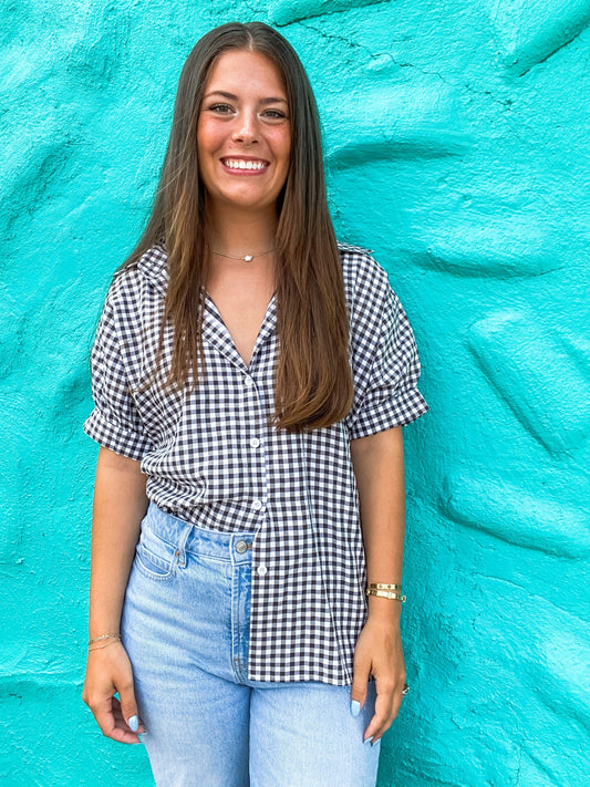 apparel Gracie Gingham Check Top-Black