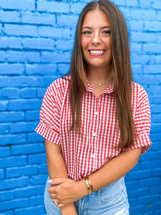 Gracie Gingham Check Top-Red