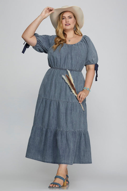 Dresses June Vintage Bow Sleeve Denim Dress