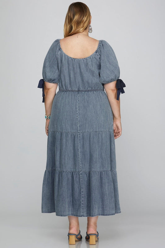 Dresses June Vintage Bow Sleeve Denim Dress