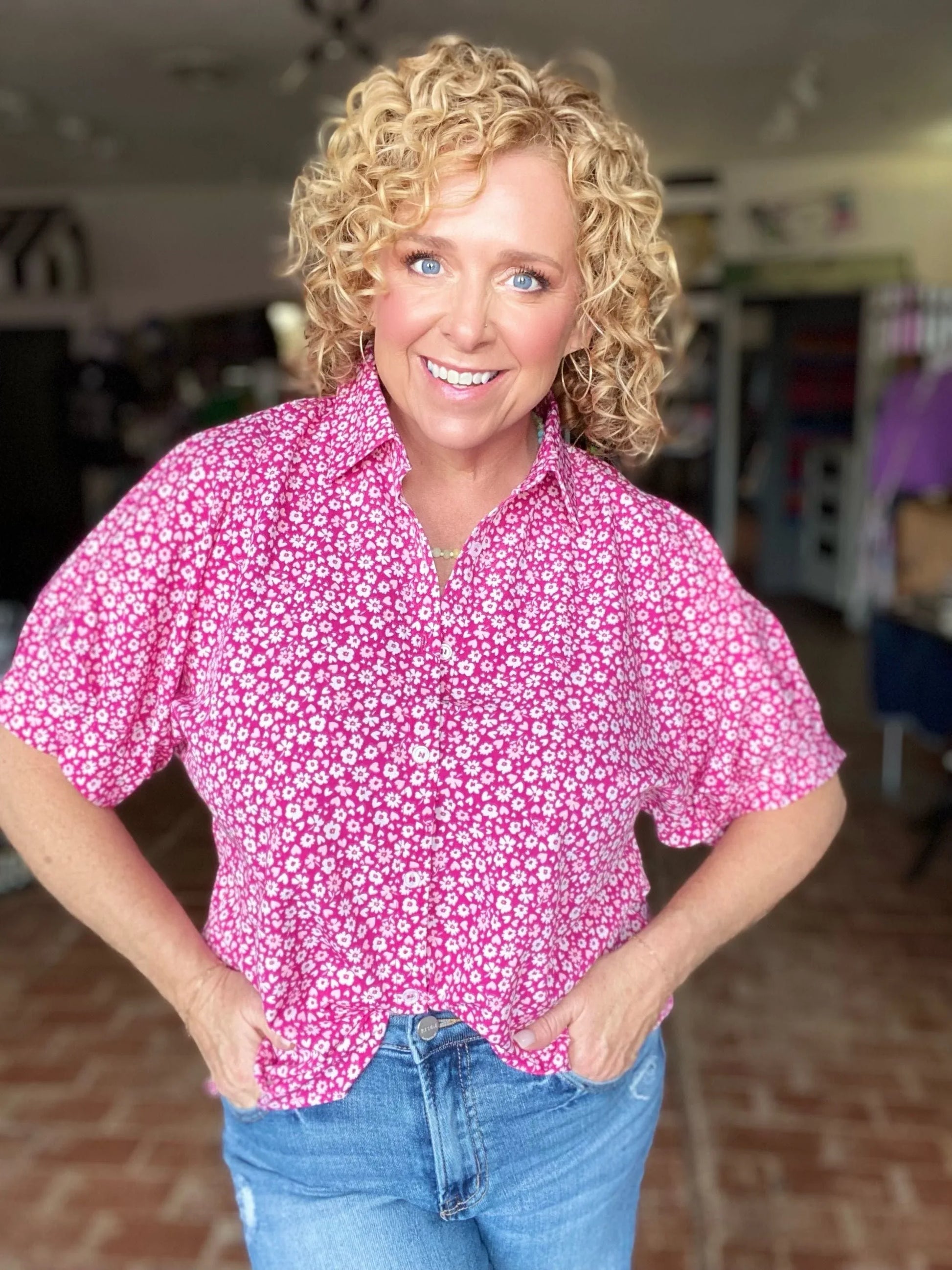 Tops Magenta Love Ditzy Floral Blouse