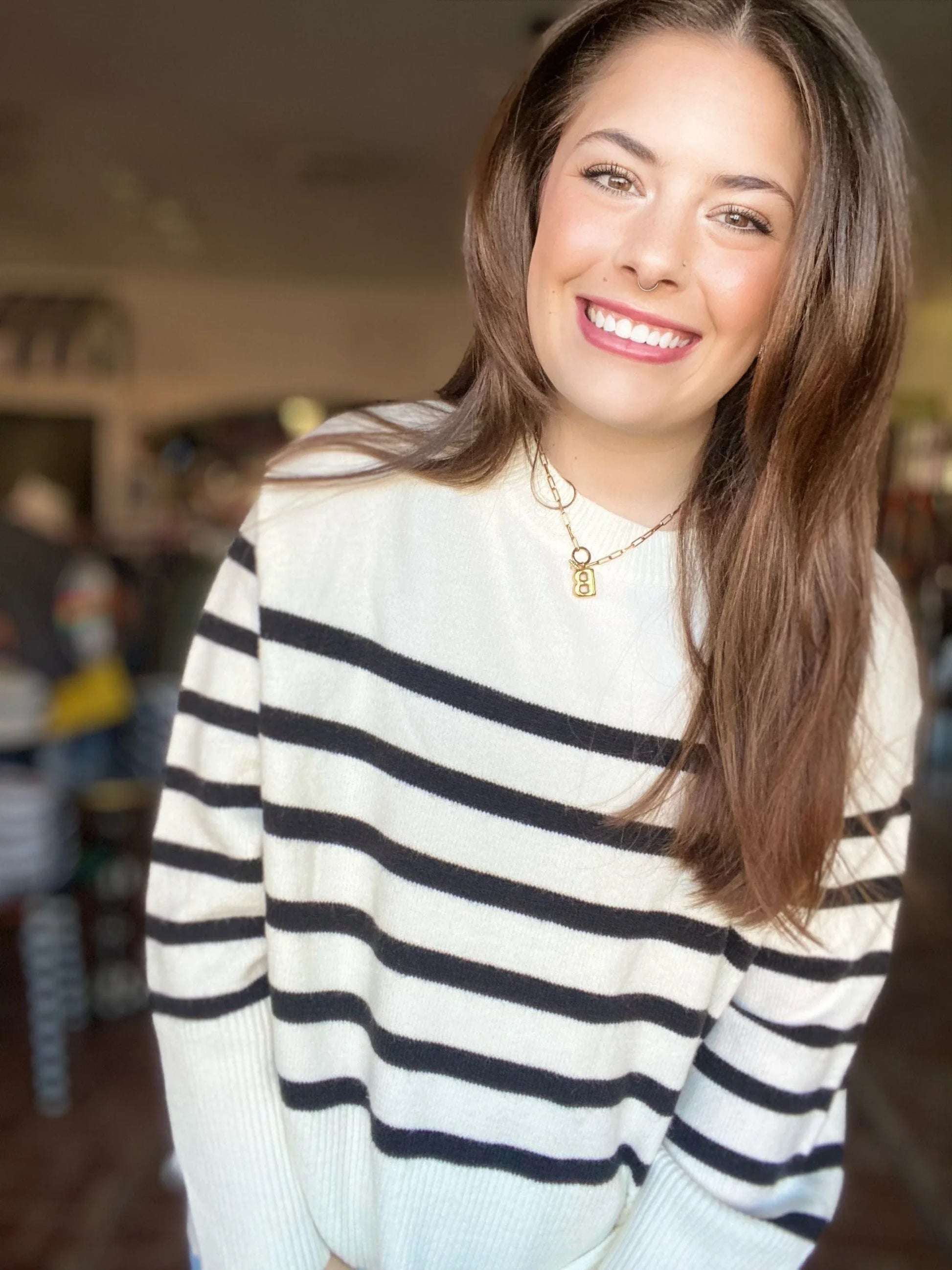Tops Marlee Stripe Sweater- White