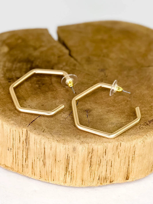 Earrings Matte Octagon Hoop Post Earring
