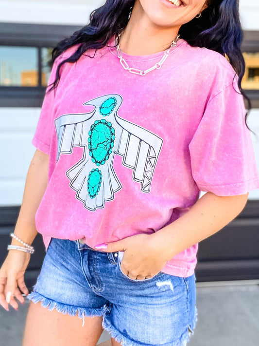 Graphic Tees Metallic Thunderbird Tee-Pink