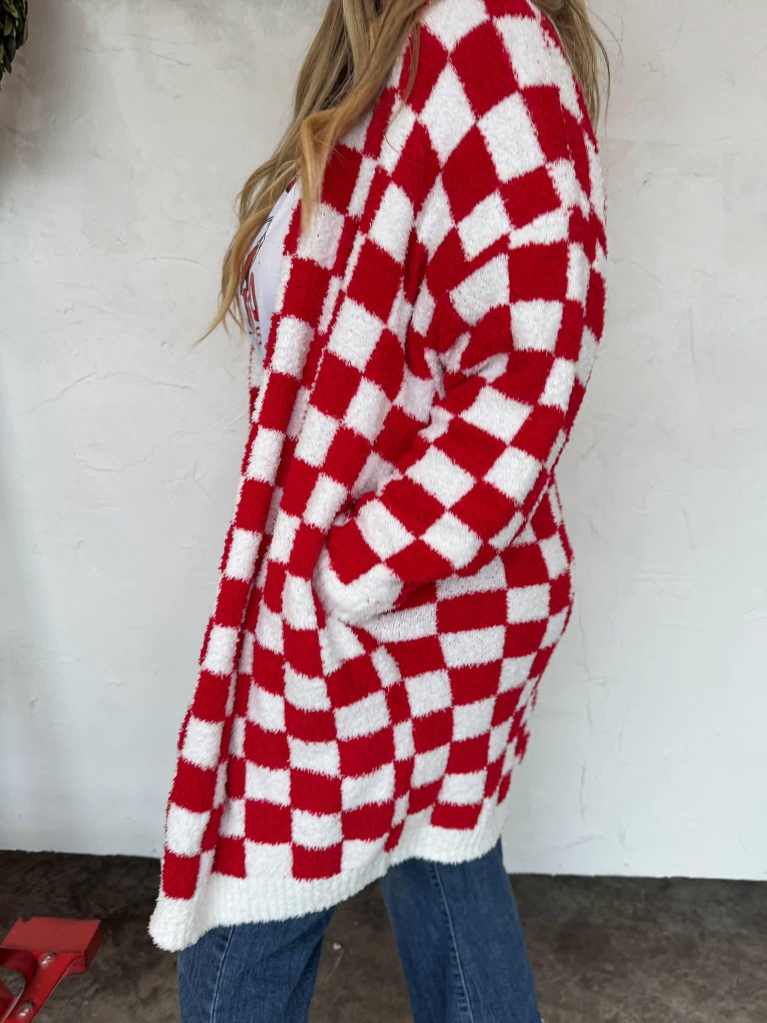 Tops Gigi Red Checked Cloud Cardi One Size