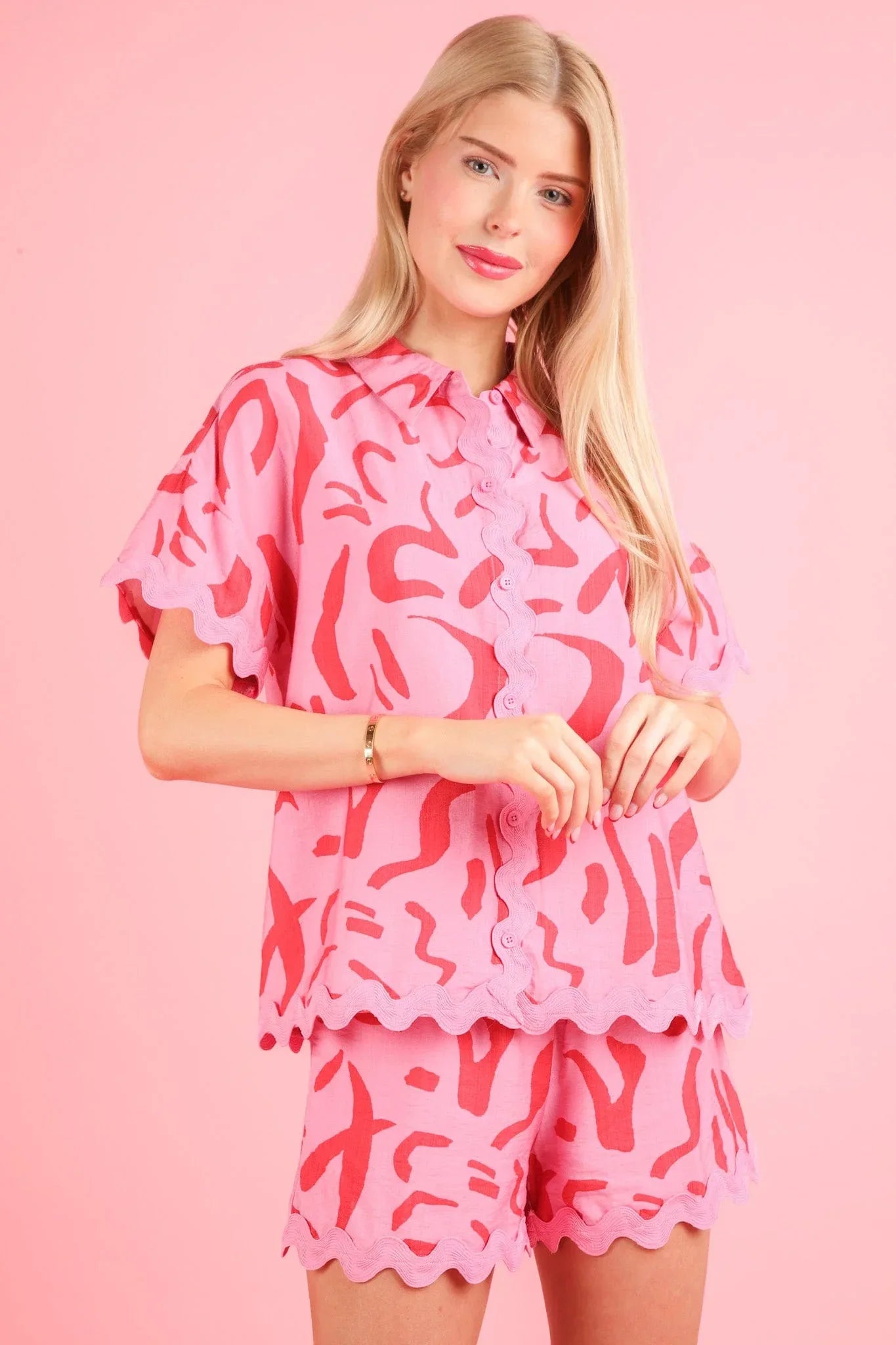 Pink and Red Button Down Set