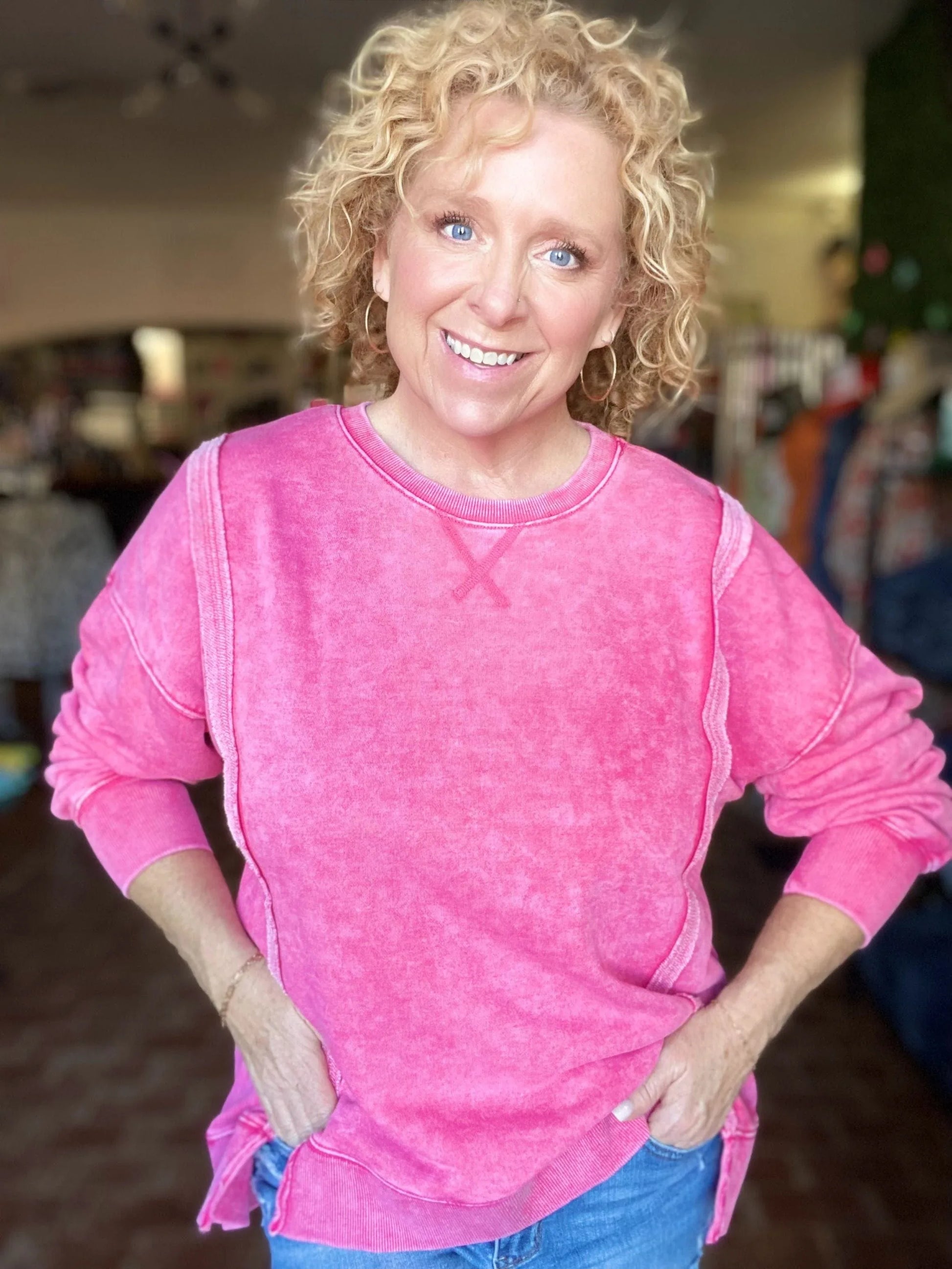 Shirts & Tops Poppy Acid Washed Pullover-Bubblegum
