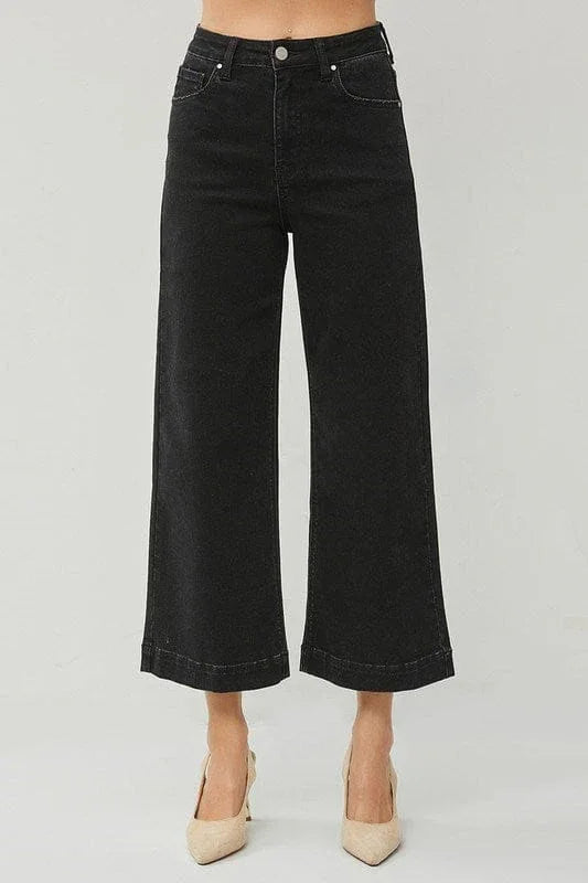 Bottoms Risen Black Ankle Wide Jean