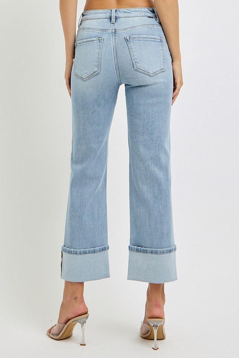 Bottoms Risen Jeans High Rise Wide Leg Retro Seamed Denim Light