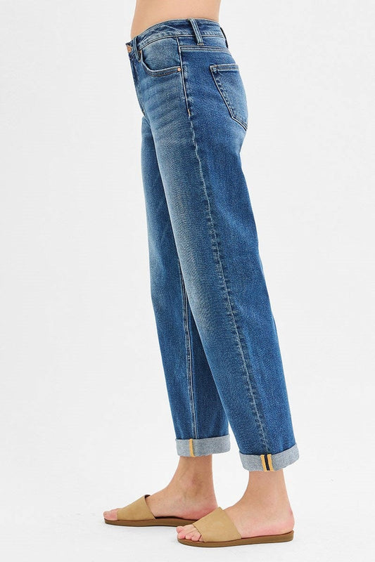 Bottoms Risen Mid Rise Boyfriend RollUp Jeans