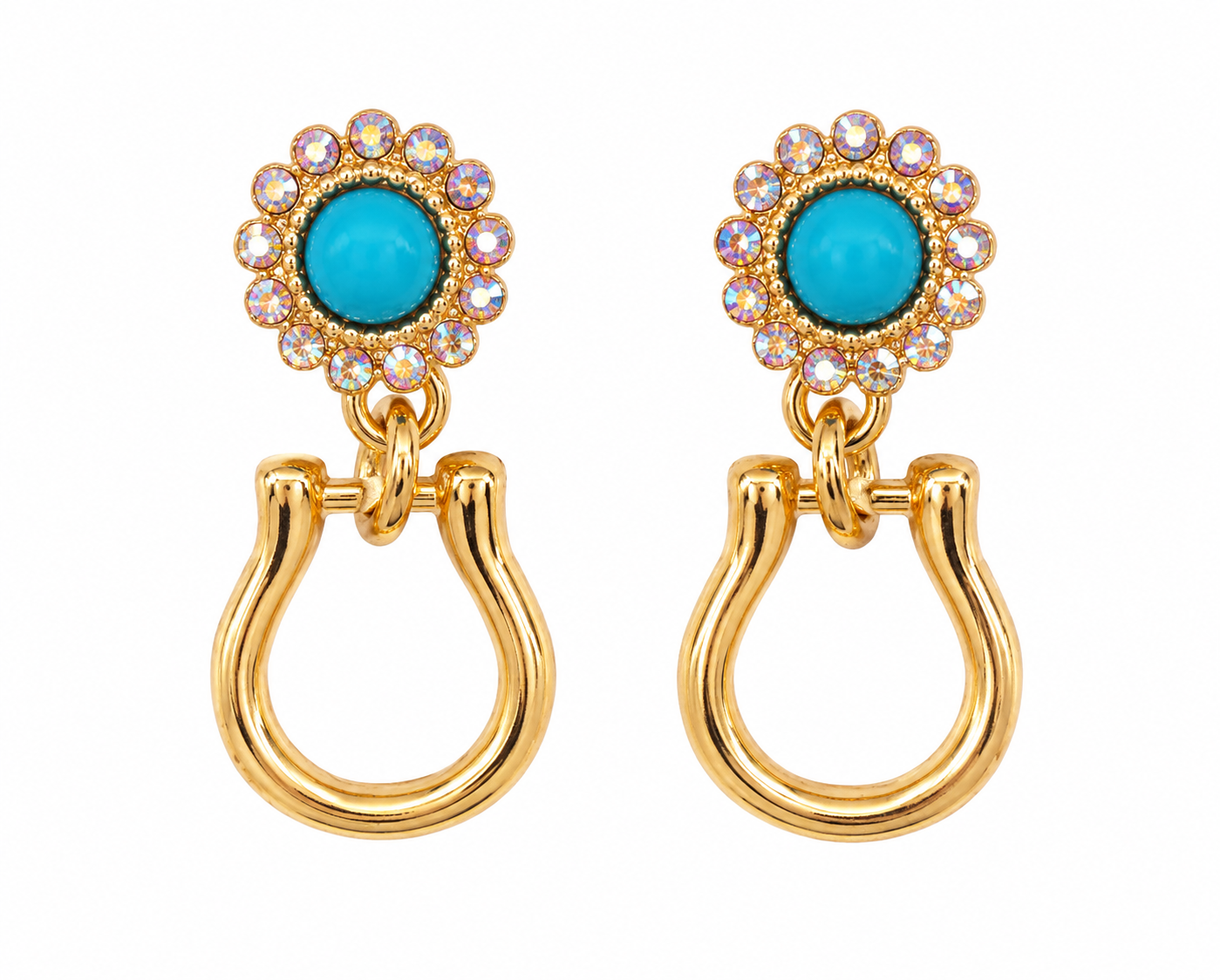 Turquoise Bit Earrings- Gold