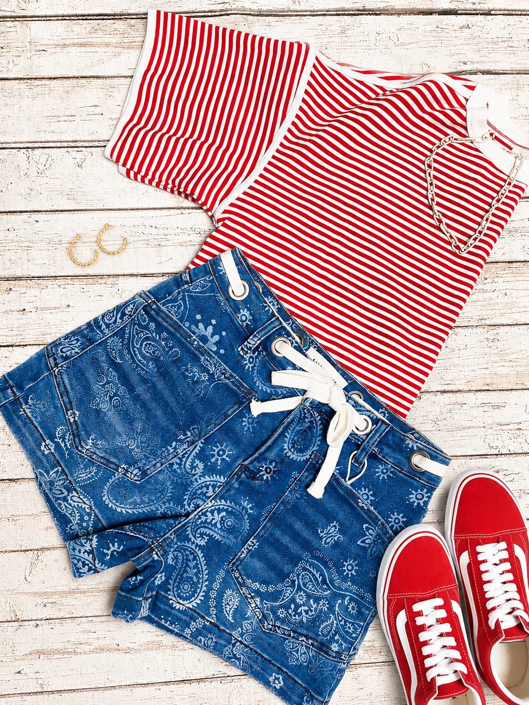 Jessica Stripe Tee-Red