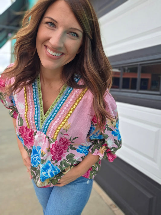 Peony Pink Floral Blouse