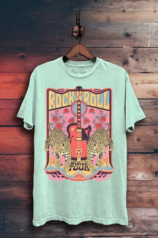 Graphic Tees Rock and Roll World Tour Leopard Tee-Mint