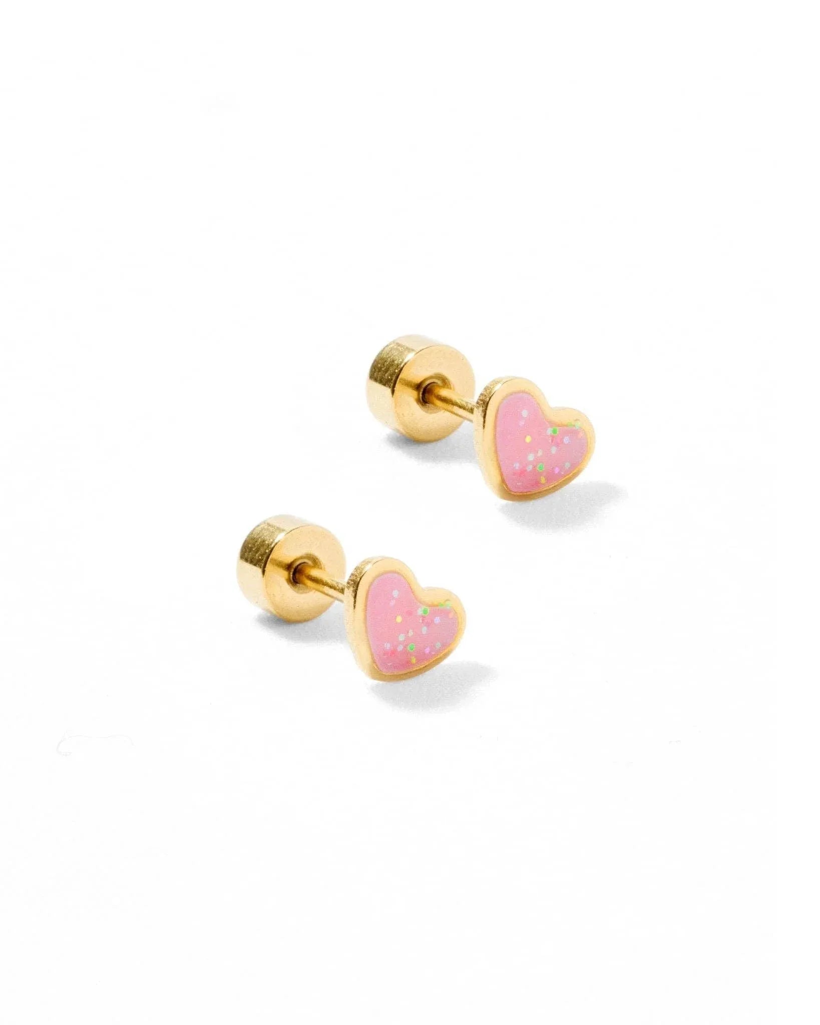 Screwback Stud Earrings - Nora Heart Pink