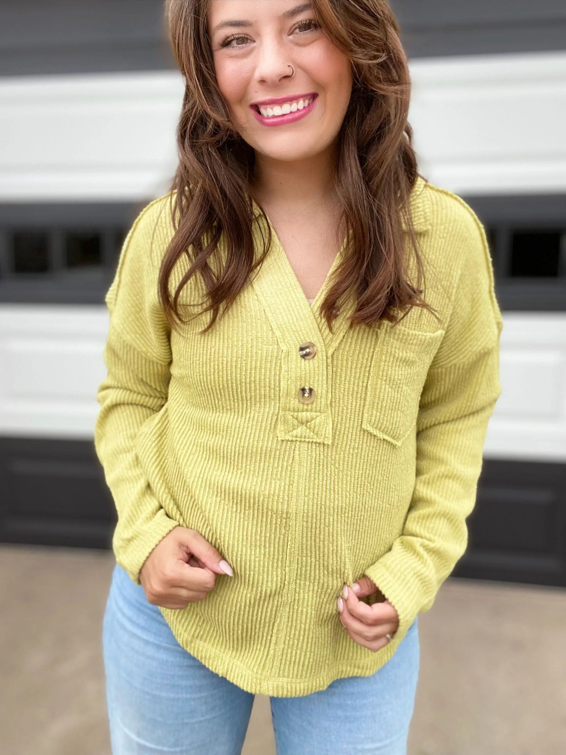 Tops Sealie Half Button Pullover-Lime