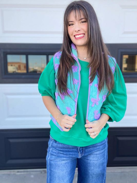 Outerwear Sherpa Bow Vest- Mint