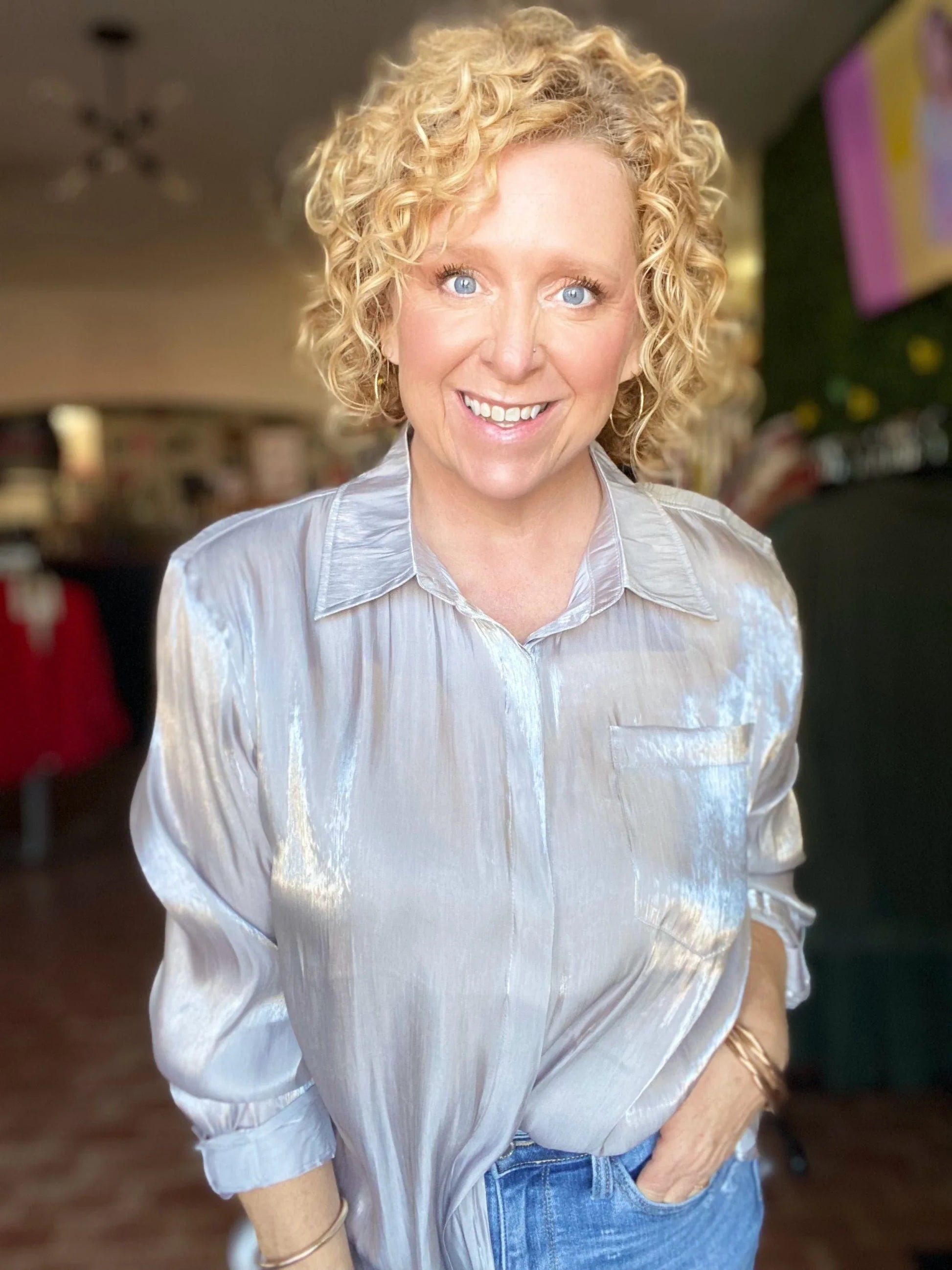 Tops Sienna Shimmer Blouse Silver