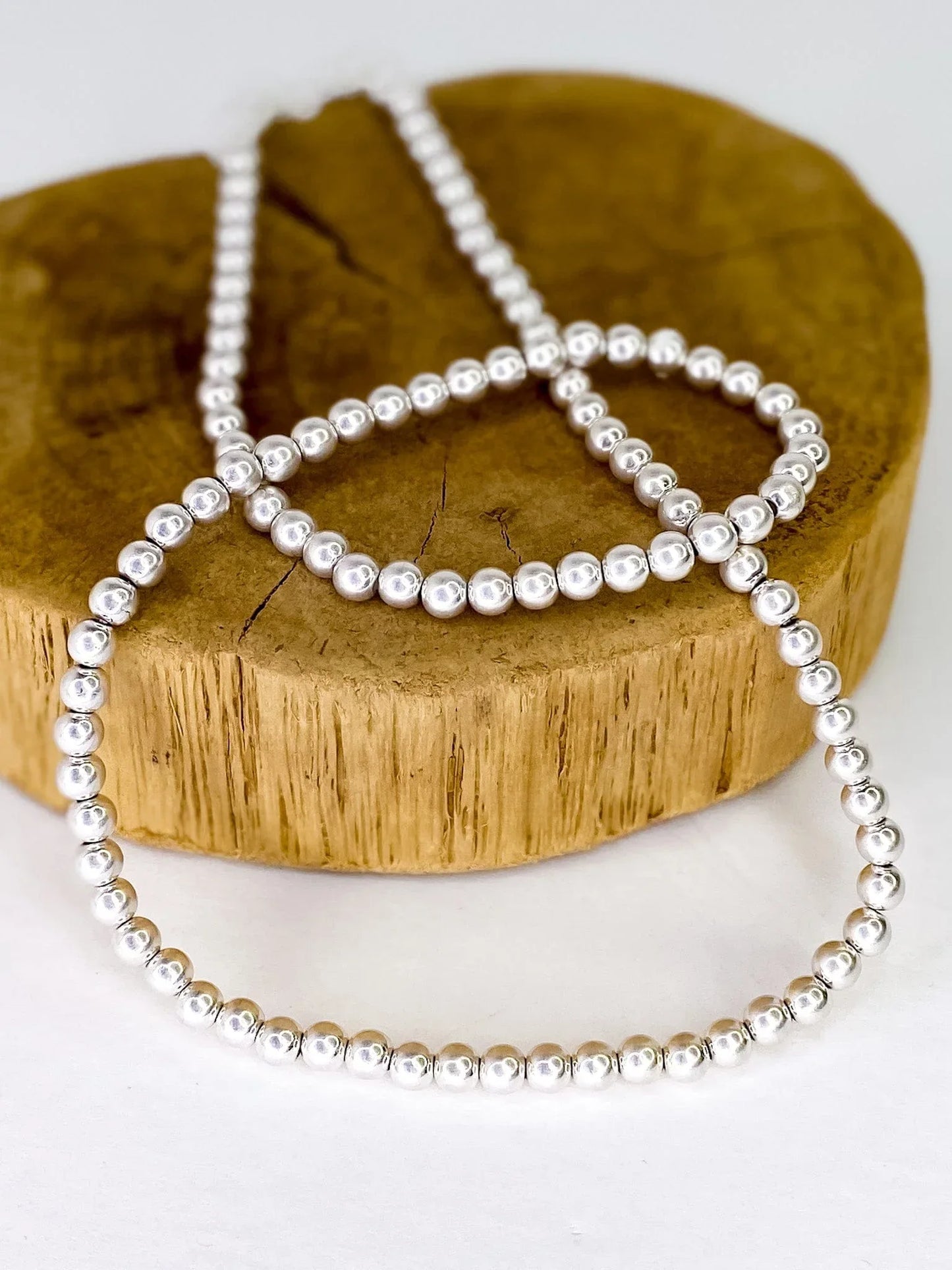 Necklaces Silver Beaded Stretch Necklace 30in