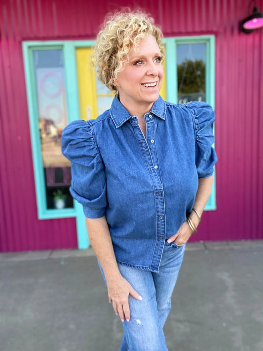 Tops Sweet Jess Puff Sleeve Denim Top