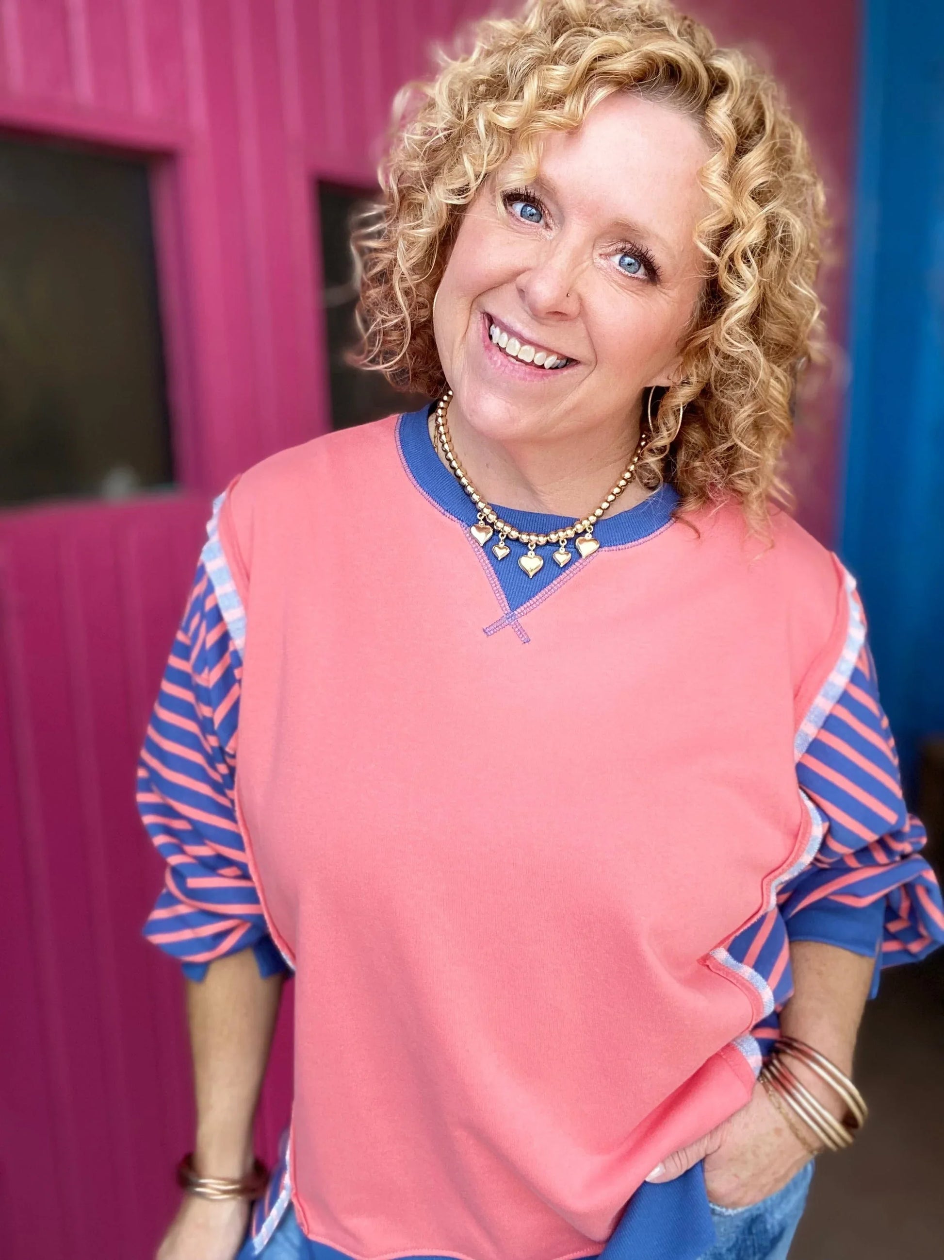 Shirts & Tops Tallie Striped Pullover-Coral