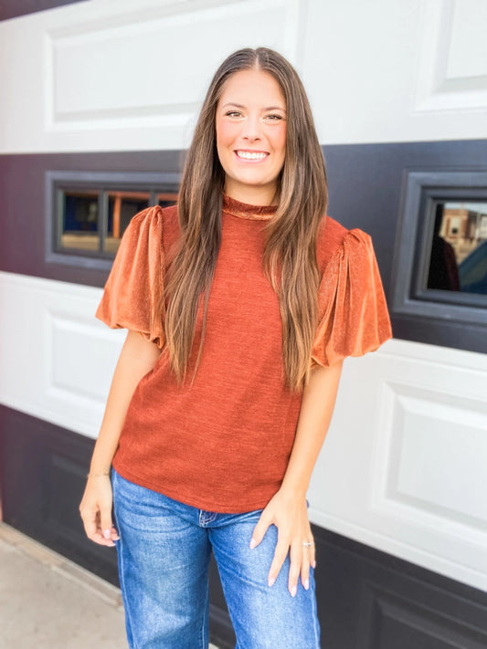 Tops THML Pumpkin Puff Sleeve Blouse